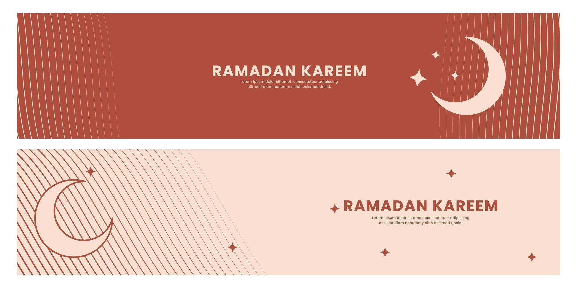 Islamic ramadan kareem banners set with flat boho style vector