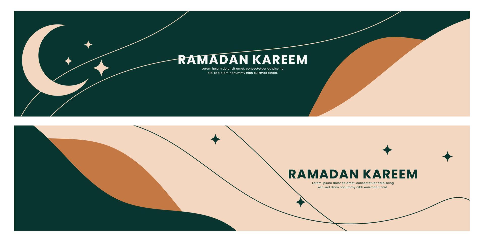 Flat ramadan kareem celebration horizontal banner template design vector