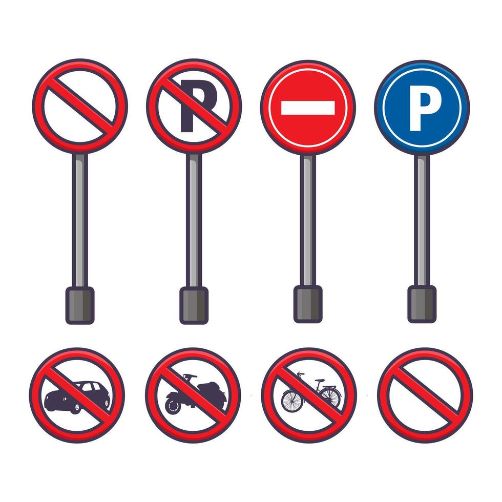 sets of parking bays and no parking sign board guidance. Letter P vector