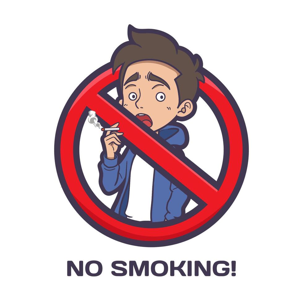 no smoking symbol, Stop smoking no cigarette bad addiction concept. image of a man with a smoking cigarette in his hand vector