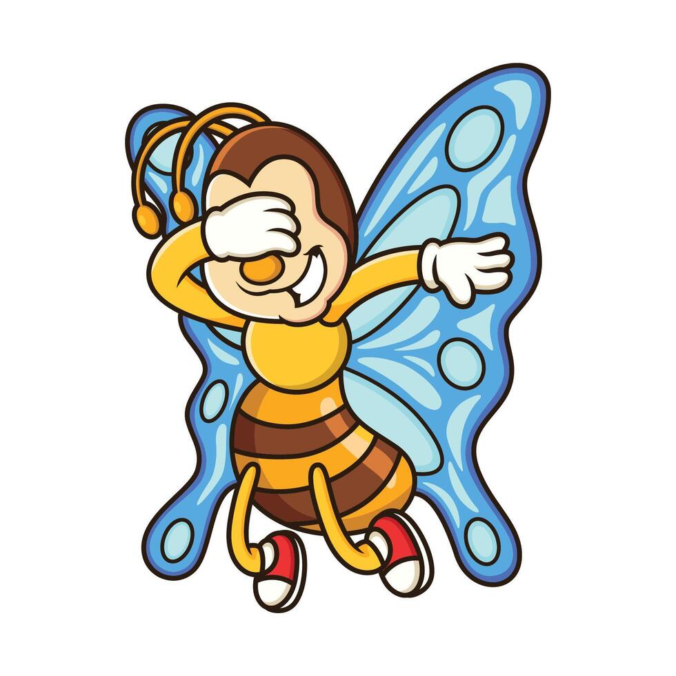 Cute butterfly with dabbing cartoon. Mascot illustration isolated on white background vector