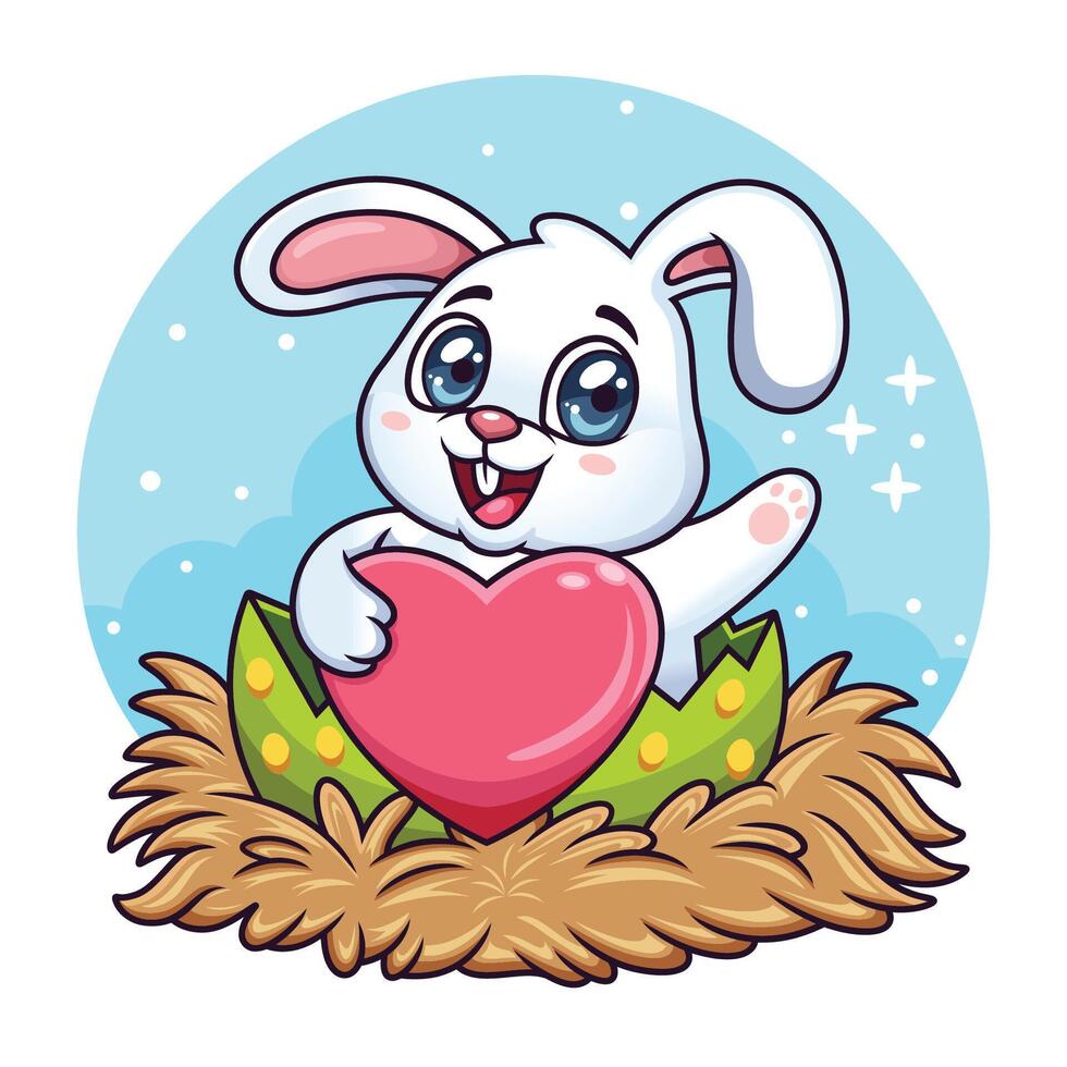 Cute rabbit hug heart isolated on white background. It can be used for printing, textiles, web design. vector