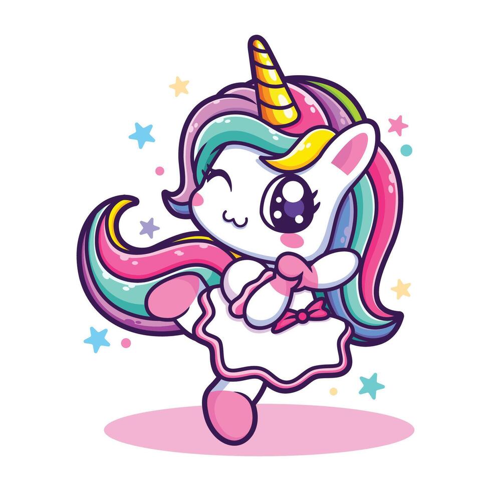 A cute unicorn with cute pose on a white background. It can used for printing and web design. vector