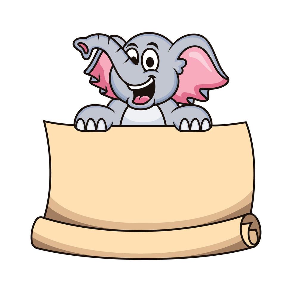 Cute elephant holding a sign. Cartoon illustration isolated on white background vector