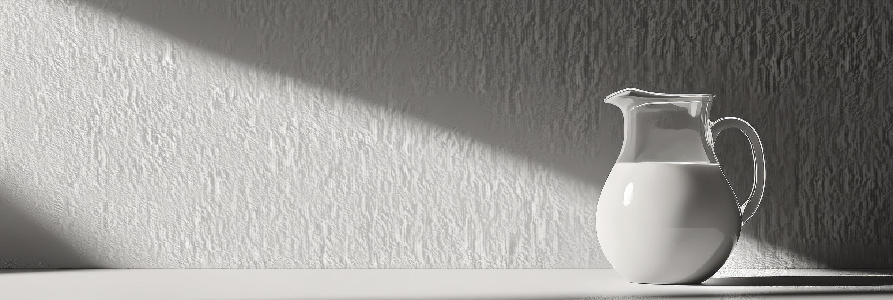 A white jug sitting on a table in front of a wall photo