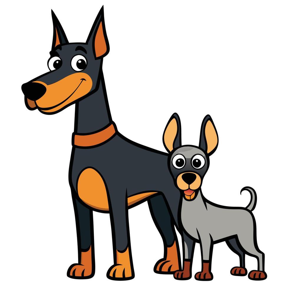 Doberman dog and puppy. illustration on white background. vector