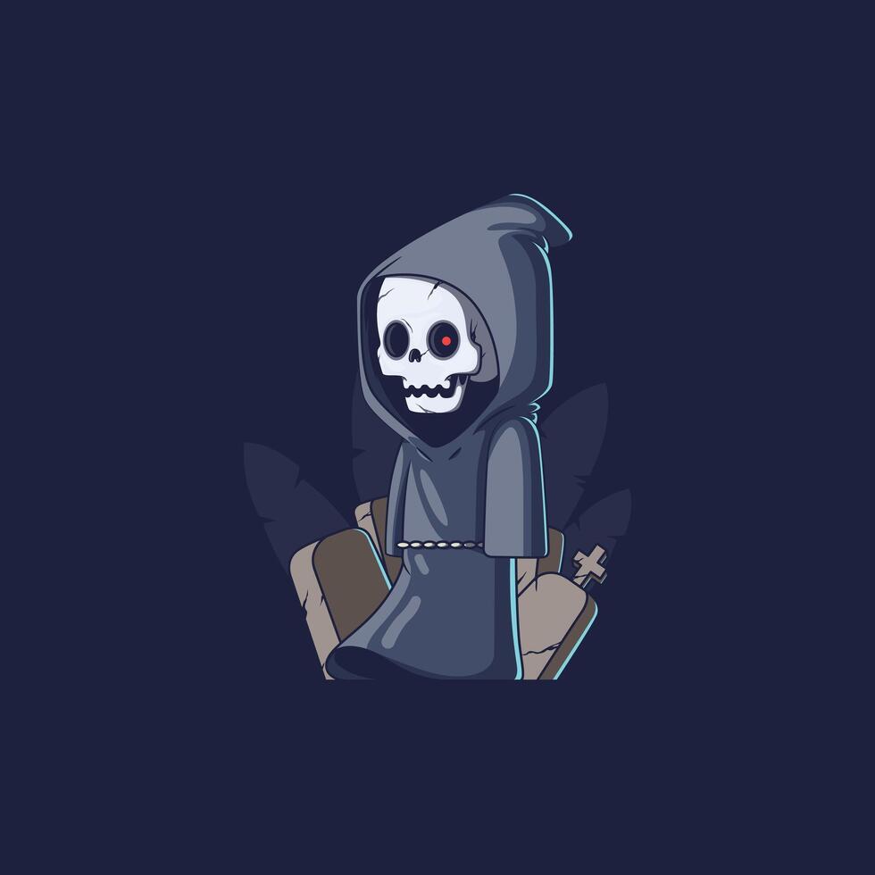A Cute Reaper character standing near a graveyard. vector