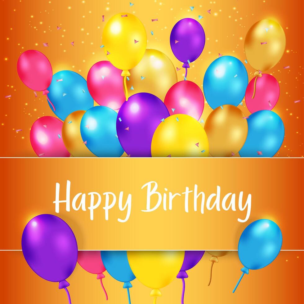 Happy birthday with colorful balloons and flags vector