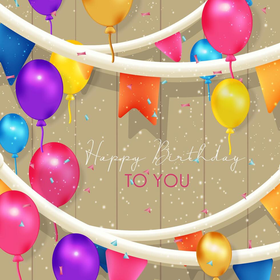 Happy Birthday flags on wooden background vector