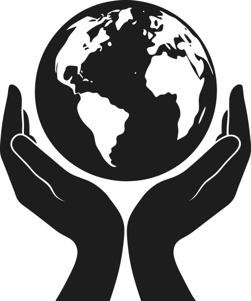 Hands Holding Earth Globe - Black Silhouette vector