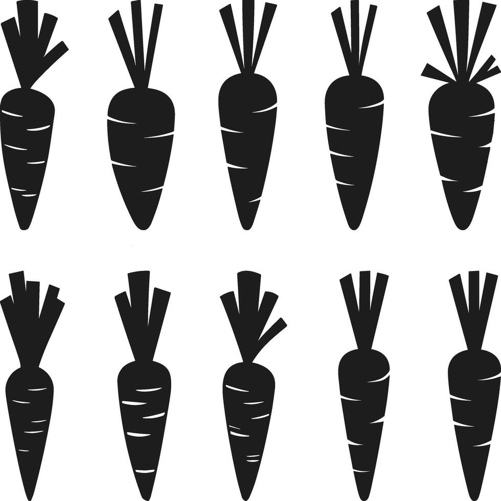 Carrot Silhouette Set - Black Root Vegetable Illustrations vector