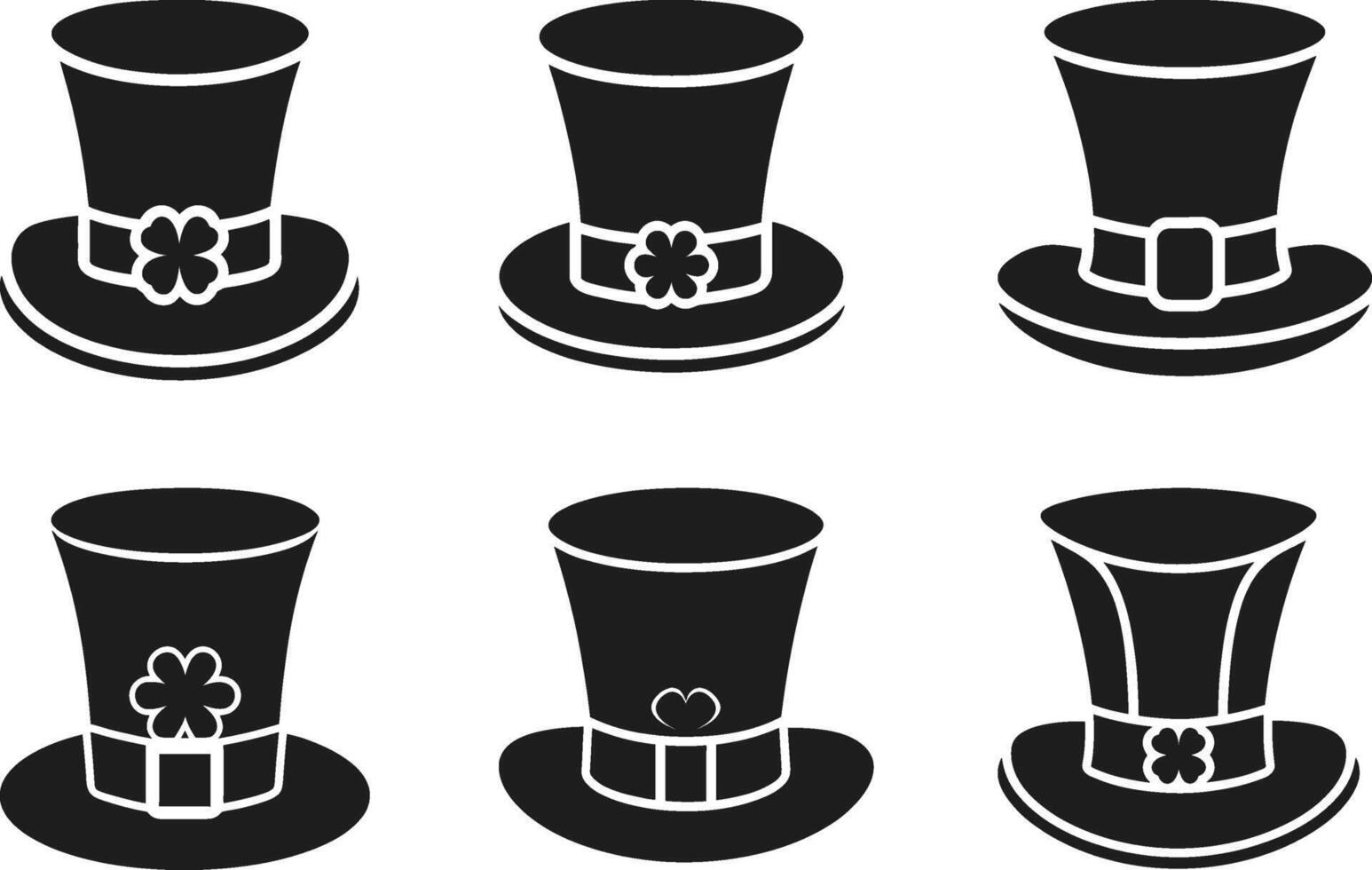 Set of St. Patrick's Day Hat Silhouettes - Lucky Clover Icons vector