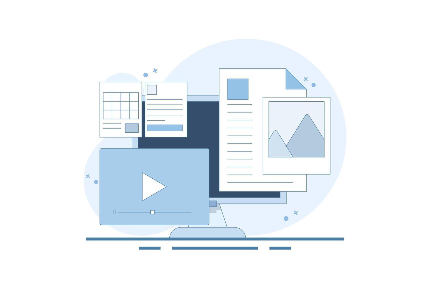 Content Format Concept for web, Content marketing strategy, Website content, Online documents. Various content formats, Content development for digital marketing. flat design. vector