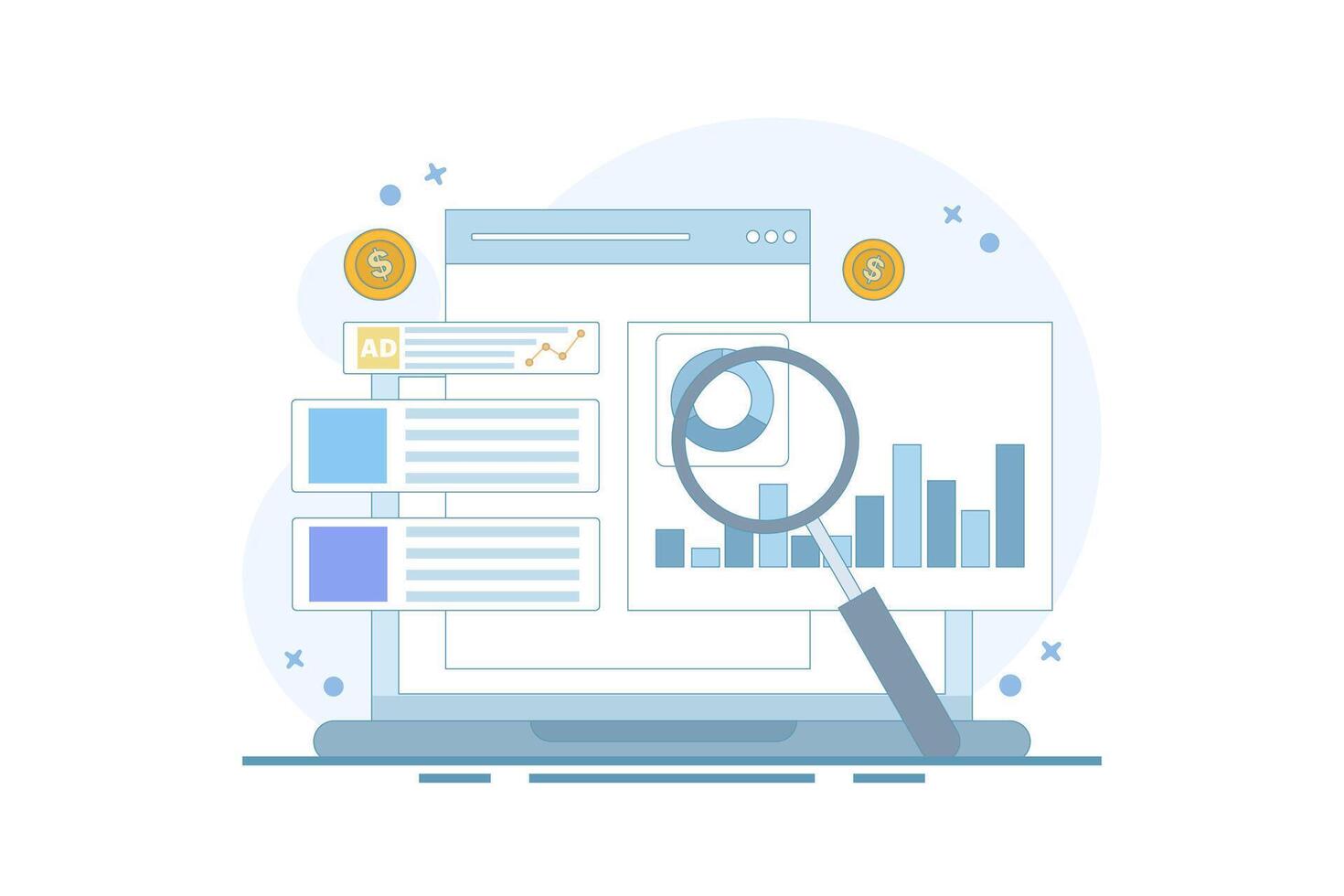Paid Traffic Concept, Digital advertising campaigns that send website traffic, Social media, Paid search campaigns, Paid advertising analysis. Website traffic growth. Cartoon design illustration. vector