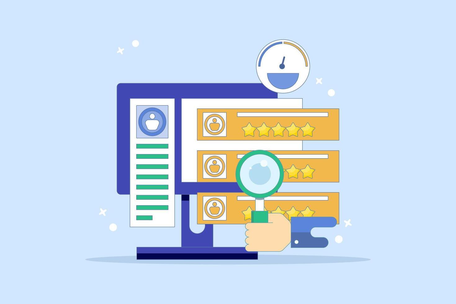 Customer Feedback Concept Sharing feedback online, Online customer survey, Customer experience of products and services. Positive feedback. Cartoon design illustration on background. vector