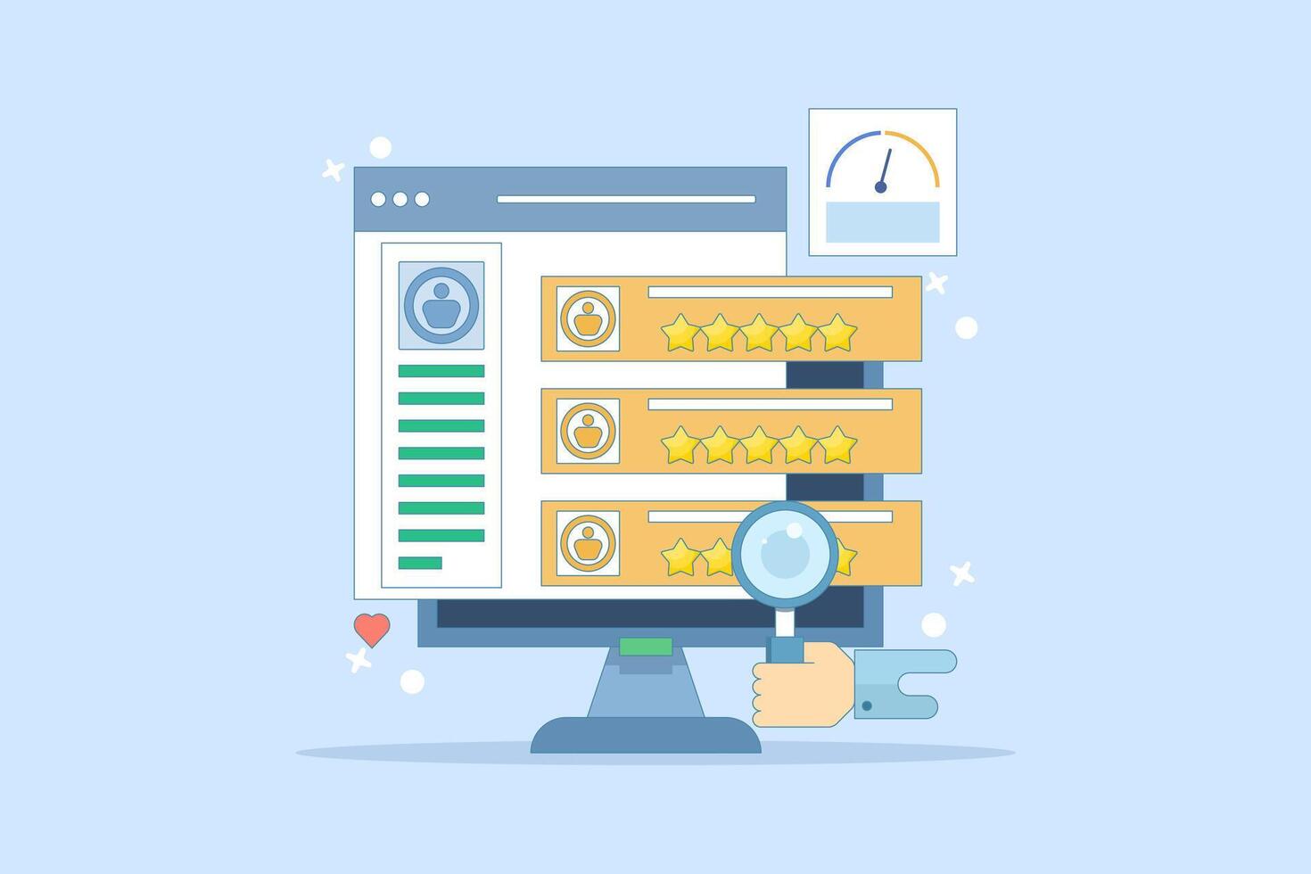 Customer Feedback Concept Sharing feedback online, Online customer survey, Customer experience of products and services. Positive feedback. Flat cartoon design illustration on background. vector