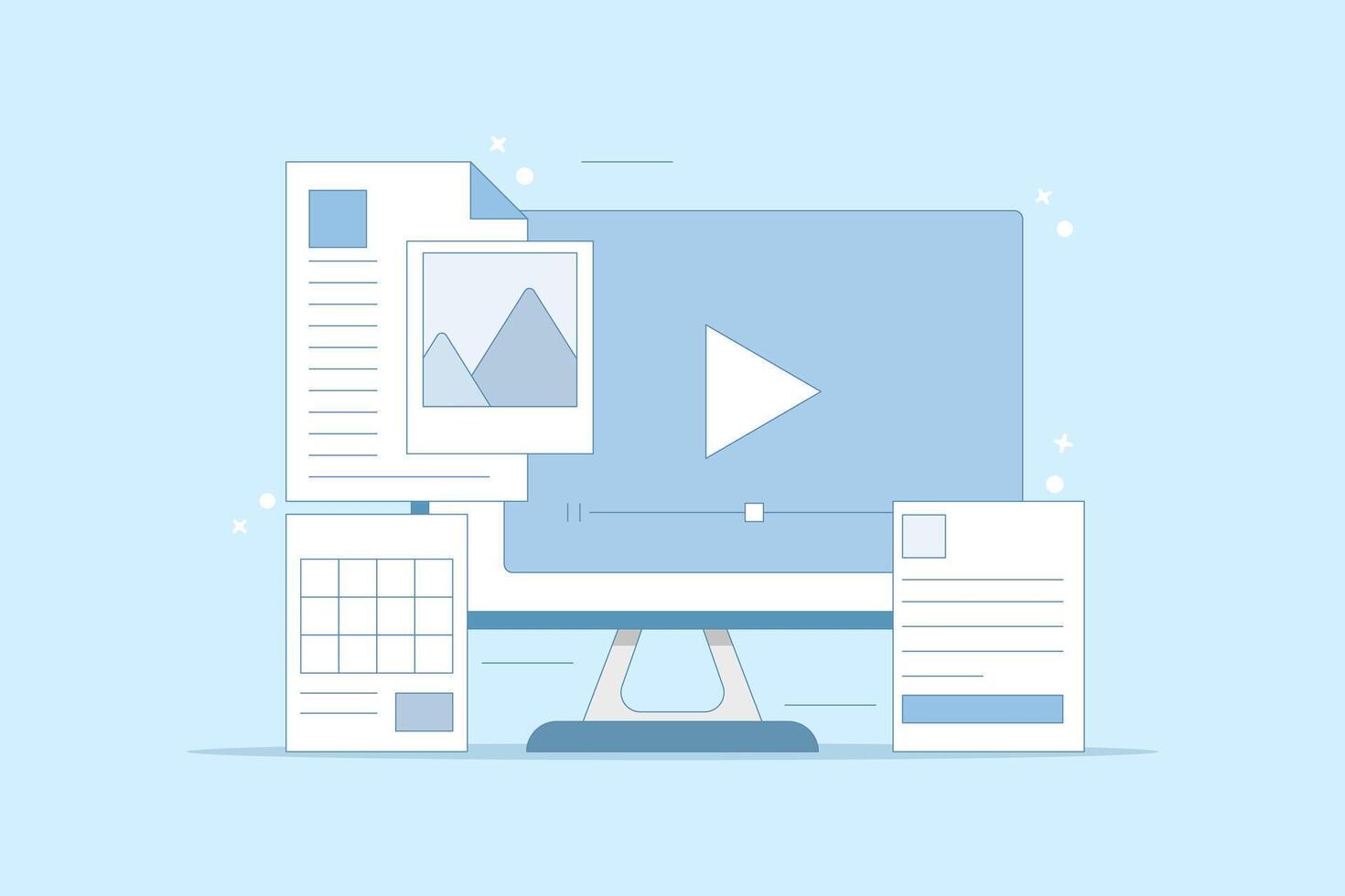 Content Format Concept for web, Content marketing strategy, Website content, Online documents. Various content formats, Content development for digital marketing. flat cartoon design. vector