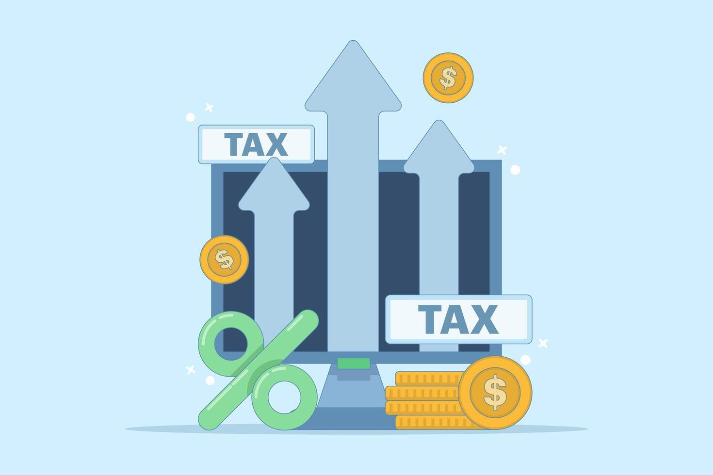 big tax concept. business tax keeps increasing and getting bigger. financial problems. increasing tax percentage. annual income tax. flat style design illustration on background. vector