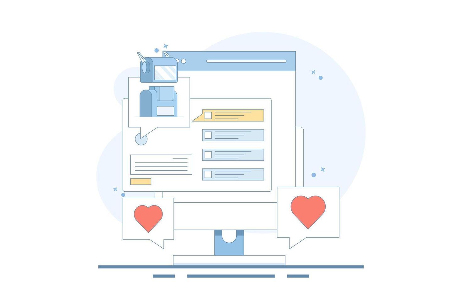 AI Chat Bot Concept integrated with search engine, AI chat helps search engine, AI gives answers to questions. Artificial intelligence, flat simple design illustration on background. vector