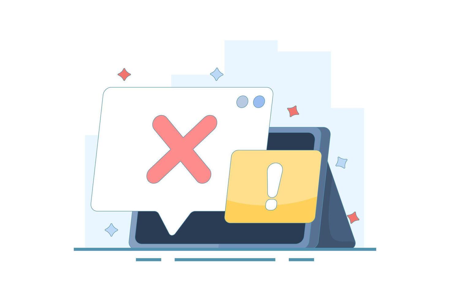 failure concept, system error, failed, rejected, wrong, error. information and warning. illustration of notification message showing cross sign. flat design illustration on background. vector