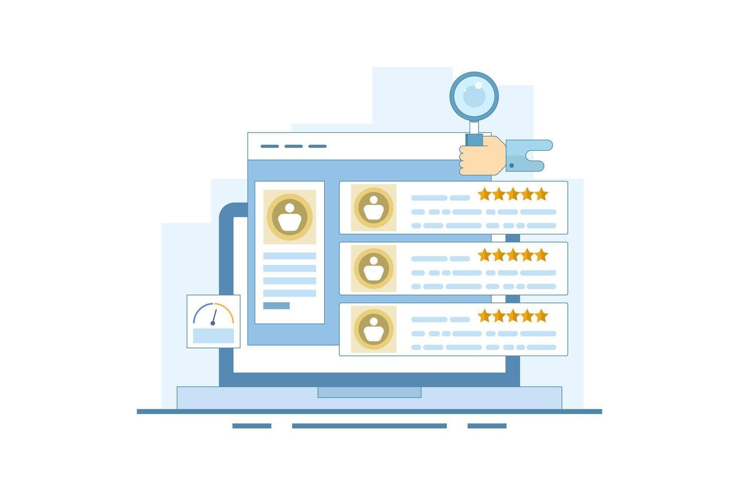 Customer Feedback Concept Sharing feedback online, Online customer survey, Customer experience of products and services. Positive feedback. Flat illustration on background. vector
