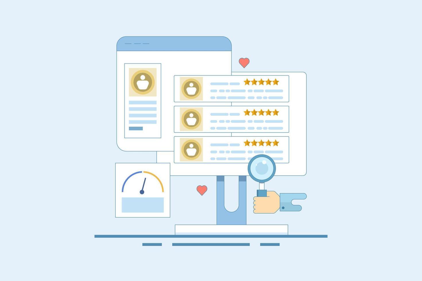 Customer Feedback Concept Sharing feedback online, Online customer survey, Customer experience of products and services. Positive feedback. Minimalist cartoon design illustration on background. vector