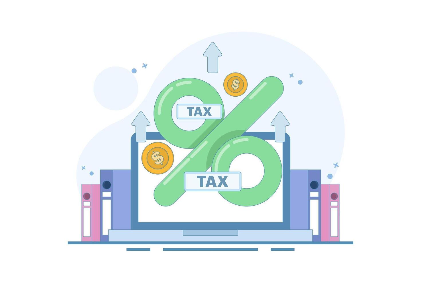 big tax concept. business tax keeps increasing and getting bigger. financial problems. increasing tax percentage. annual income tax. flat cartoon design illustration on background. vector