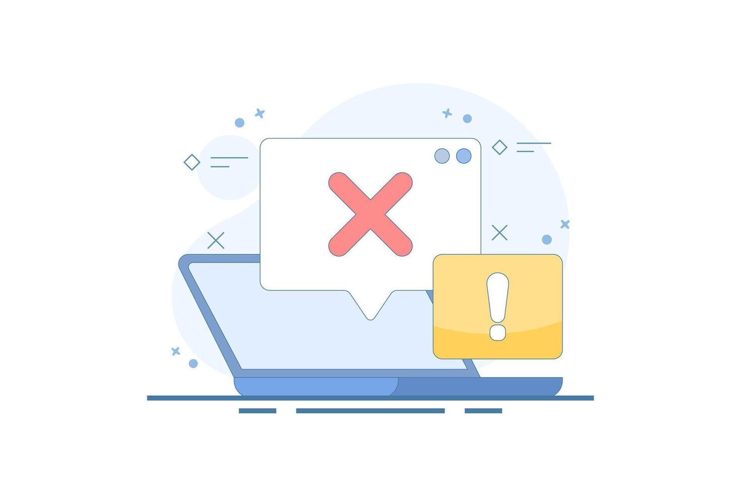 failure concept, system error, failed, rejected, wrong, error. information and warning. illustration of notification message showing cross sign. flat style design illustration on background. vector