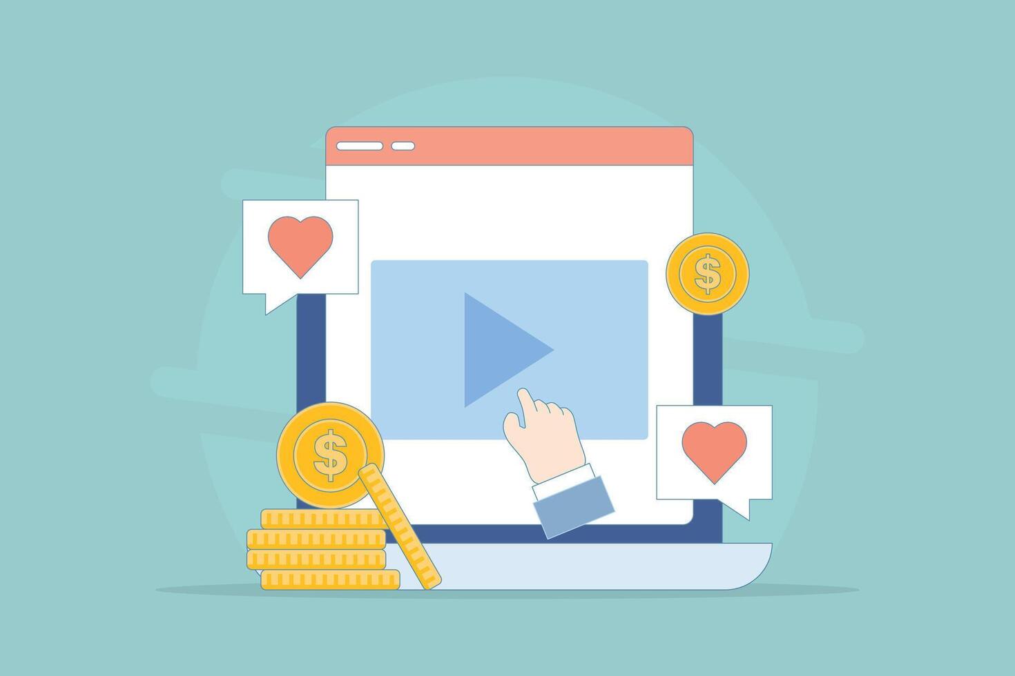 Content Marketing Concept, Make money from content creation, Social media content creators make money online. influencer. design illustration in background. vector