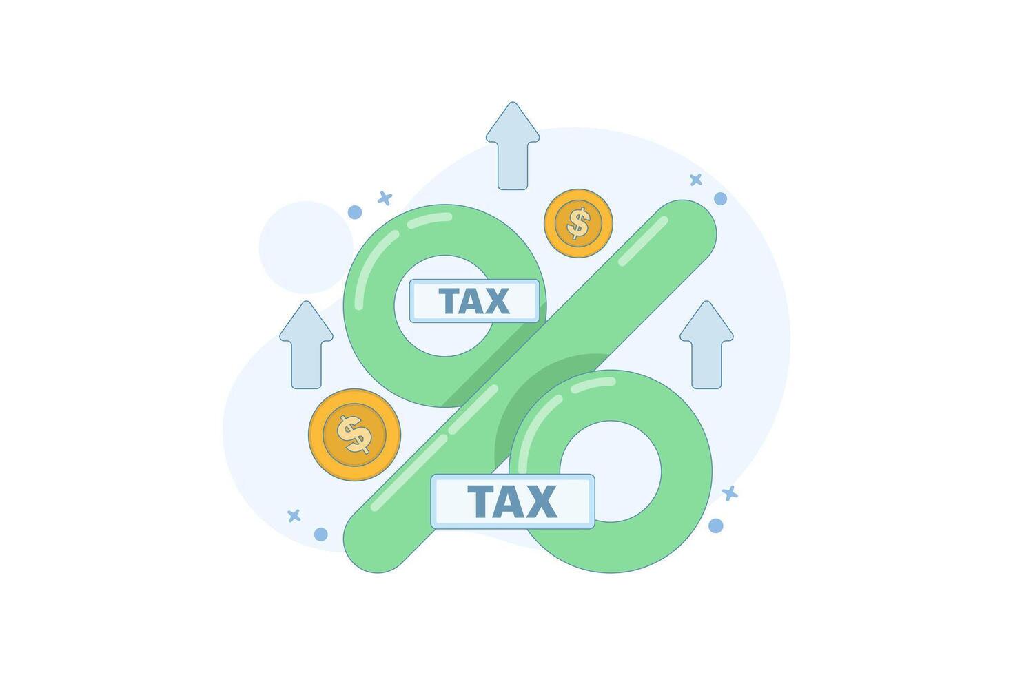 big tax concept. business tax keeps increasing and getting bigger. financial problems. increasing tax percentage. annual income tax. flat cartoon illustration on background. vector
