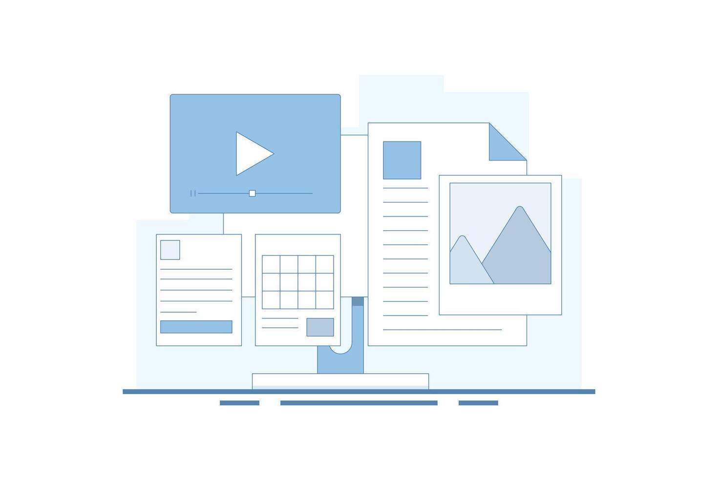 Content Format Concept for web, Content marketing strategy, Website content, Online documents. Various content formats, Content development for digital marketing. Flat design illustration. vector