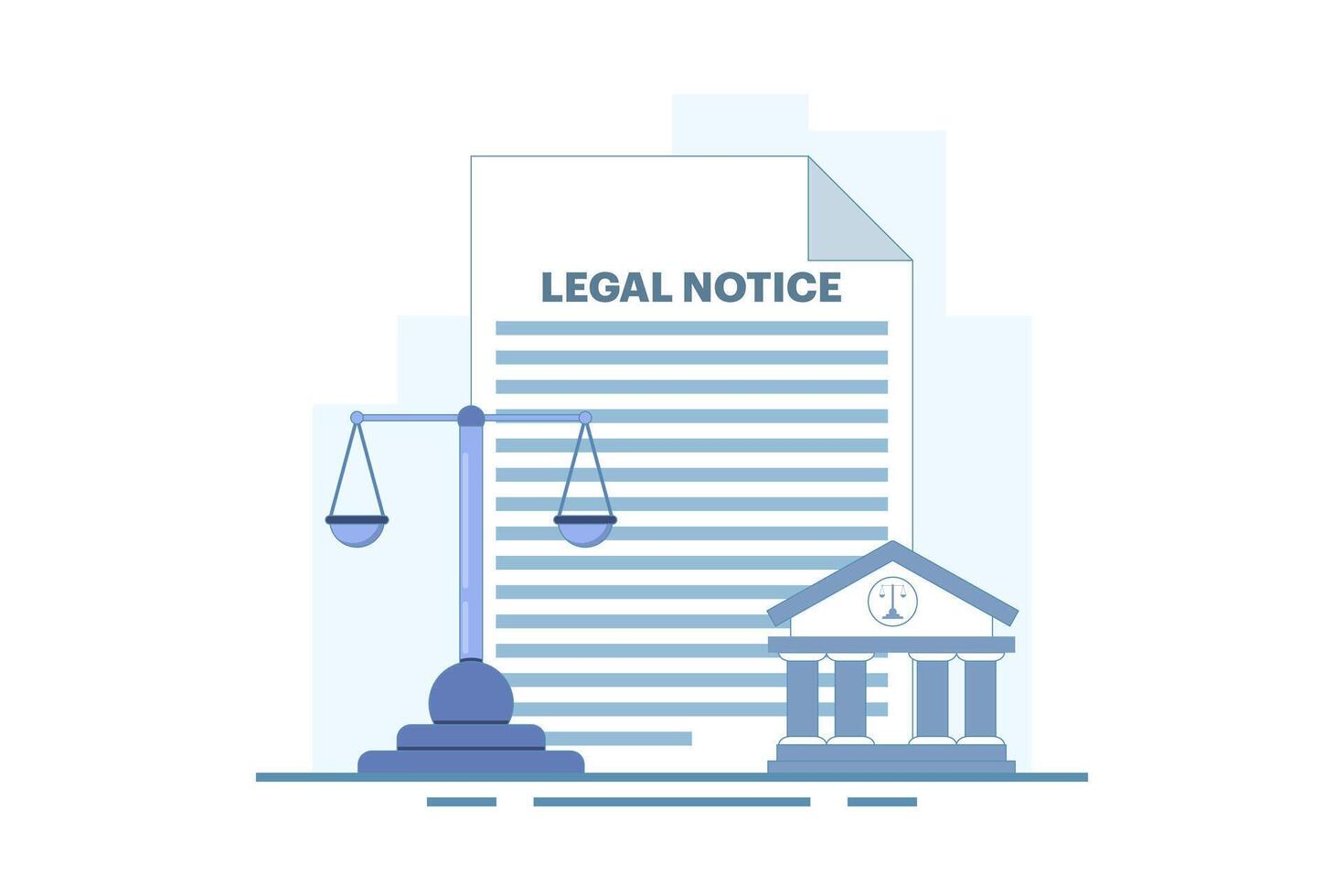 Legal Notice Concept. Legal Notice Document with Judge's Hammer. Corporate documents, agreement review, data protection metaphor. Flat Illustration on Background. vector