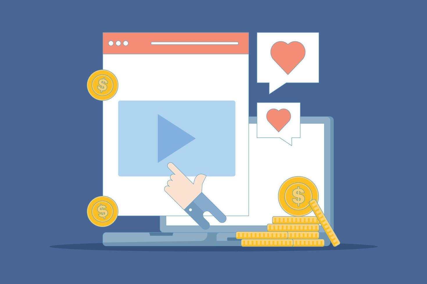 Content Marketing Concept, Make money from content creation, Social media content creators make money online. influencer. flat illustration on background. vector