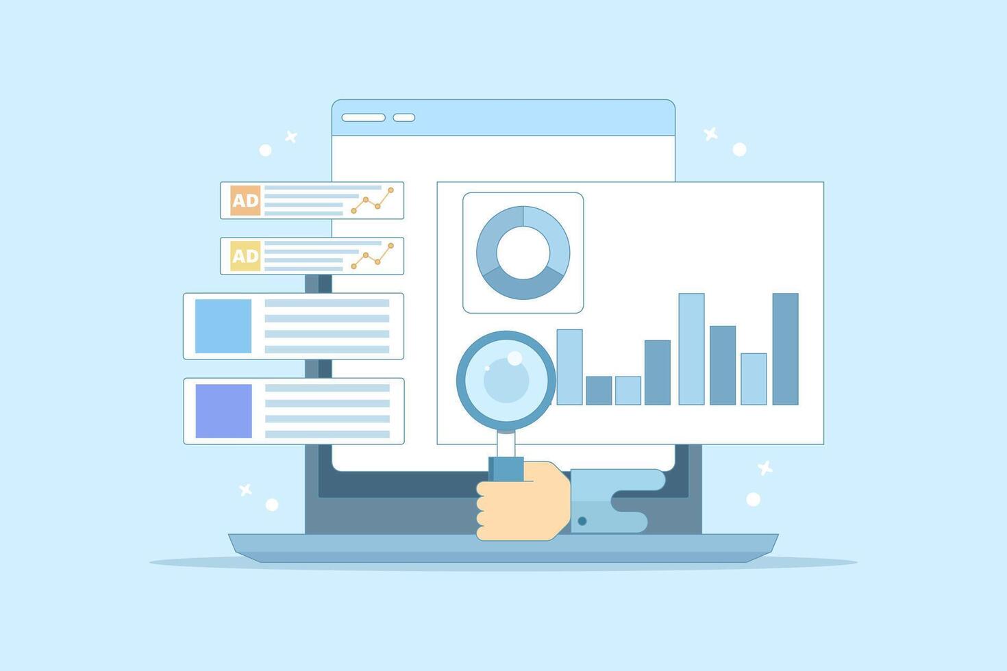 Paid Traffic Concept, Digital advertising campaigns that send website traffic, Social media, Paid search campaigns, Paid advertising analysis. Website traffic growth. Flat illustration. vector