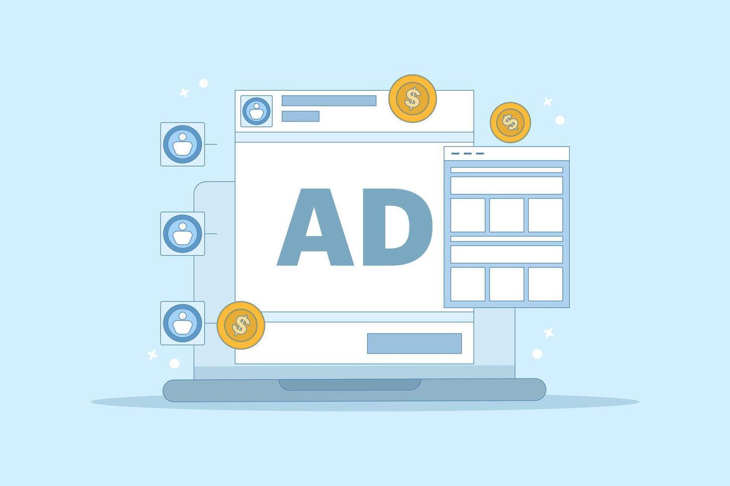 Social media advertising concept sending traffic to website, social media web traffic campaign, social media ads generate sales. Digital advertising campaign. Flat illustration on background. vector