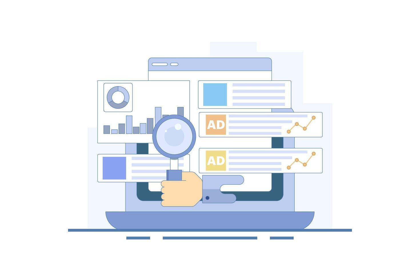 Paid Traffic Concept, Digital advertising campaign that sends website traffic, Social media, Paid search campaign, Paid advertising analysis. Website traffic growth. Flat cartoon illustration. vector