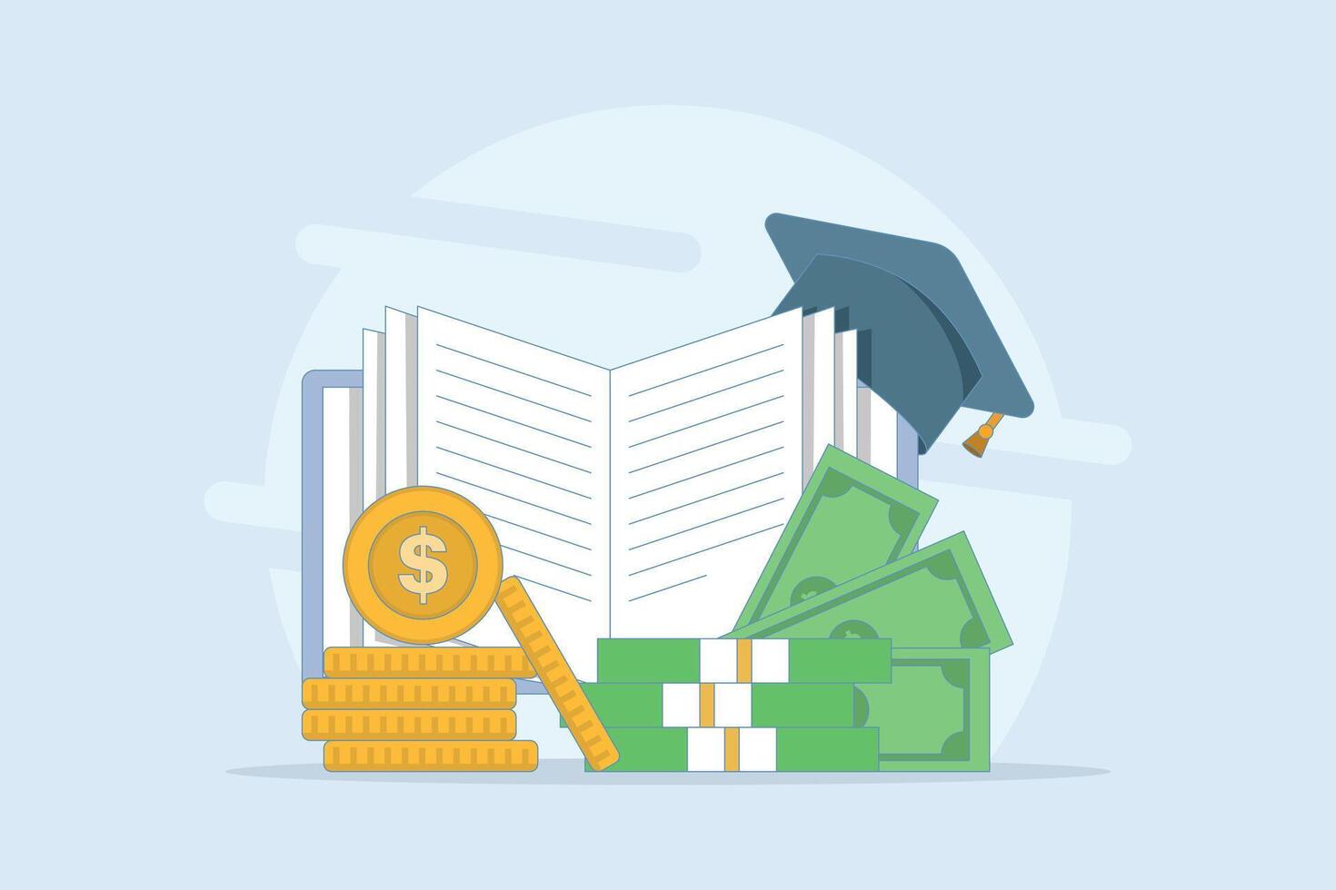 tuition fees in fixed form. Education fund for college, savings for school or university fees, professional qualification fees, study or training fees. Cartoon design illustration Background. vector