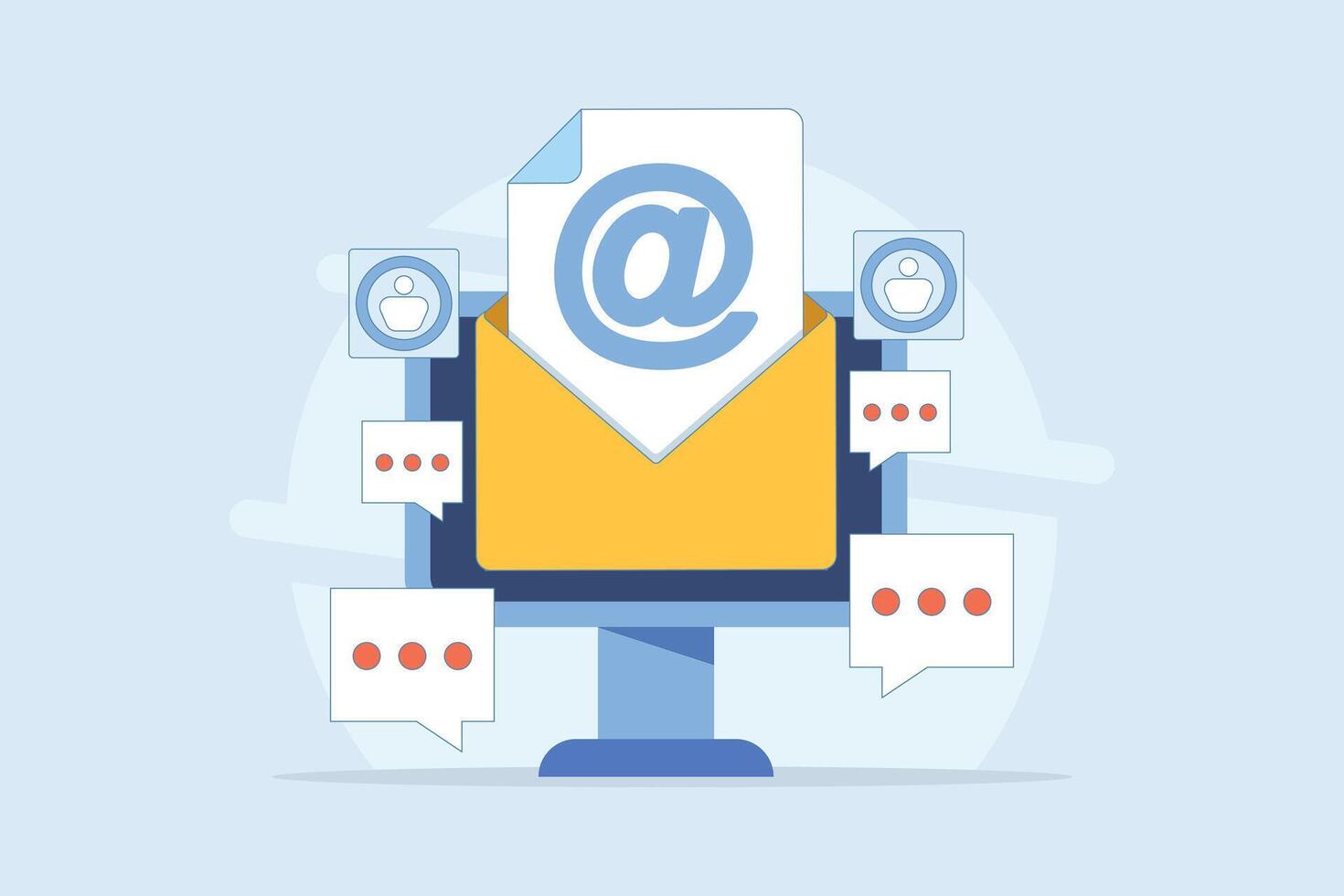 Email marketing campaign concept, Email message opening rate, Email message to prospect, Newsletter marketing. email opening, email message, email analytics. flat cartoon design illustration. vector