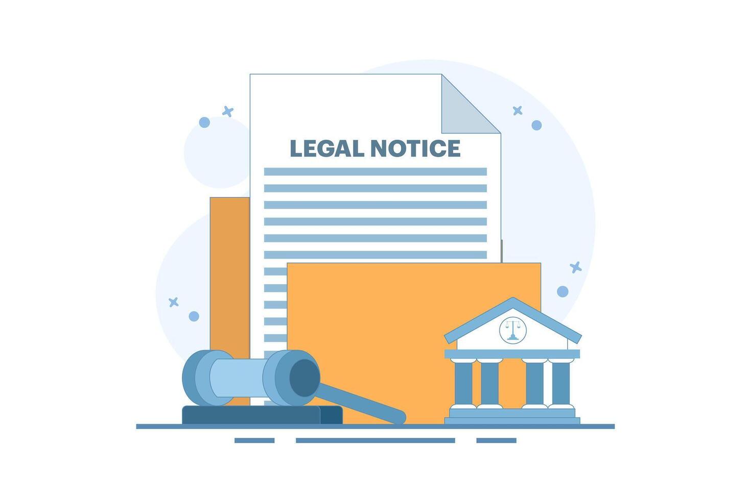 Legal Notice Concept. Legal Notice Document with Judge's Hammer. Corporate document, agreement review, data protection metaphor. Flat design illustration on Background. vector