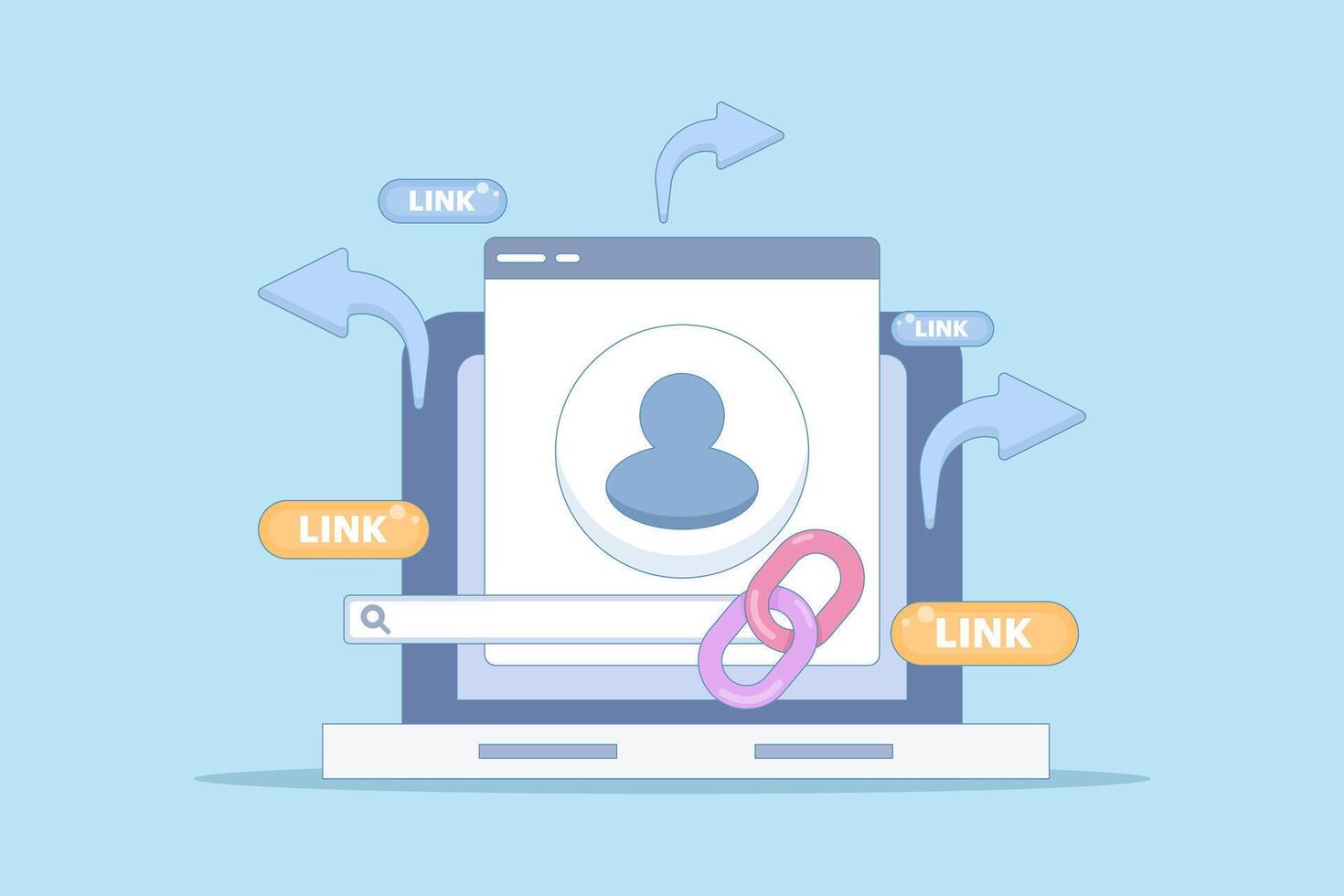 share link concept. send and spread link to others or friends. user security in accessing link, marketing, address, information, customers. account symbol and share link. flat design illustration. vector