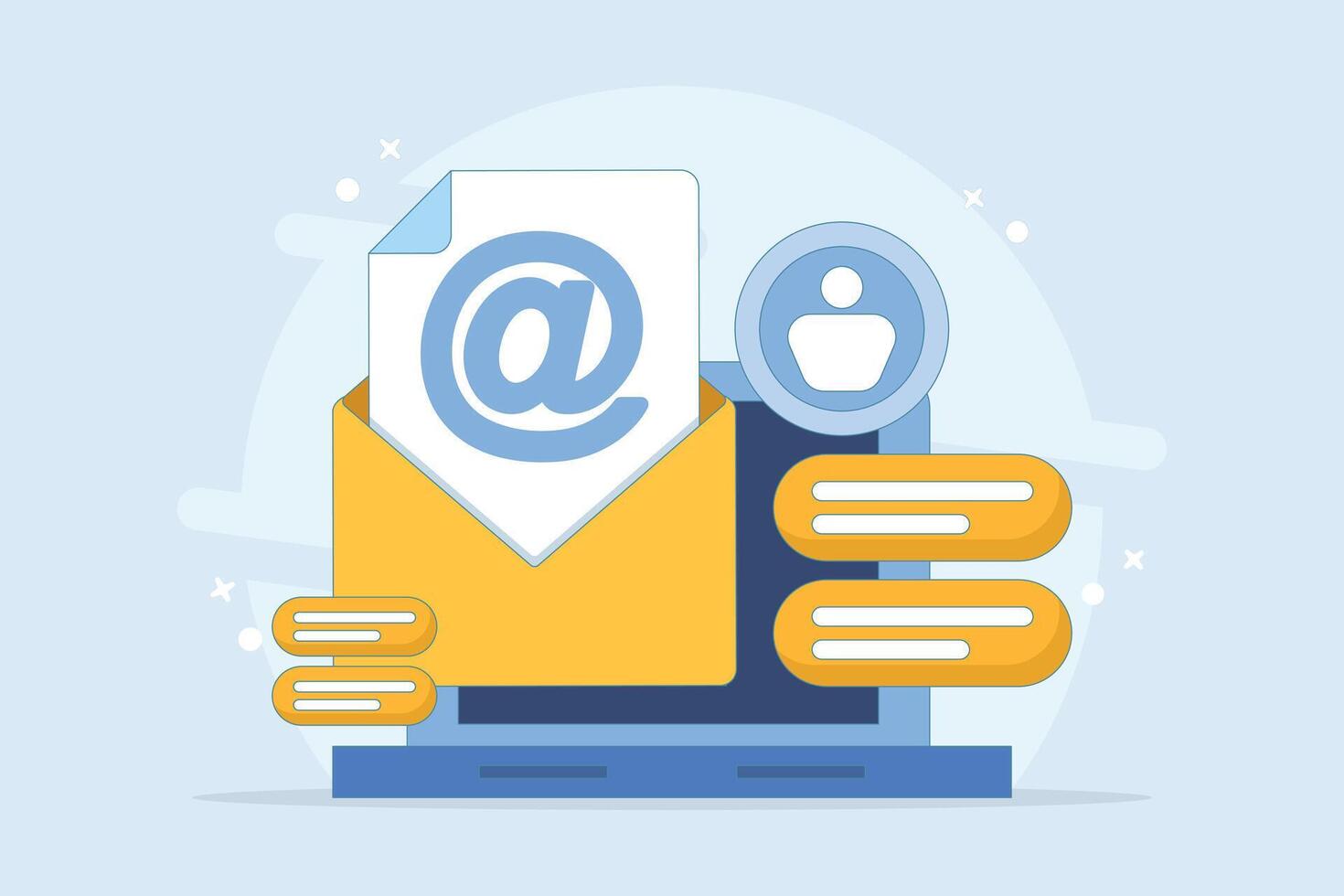 Email marketing campaign concept, Email message opening rate, Email message to prospect, Newsletter marketing. email opening, email message, email analytics. flat cartoon illustration. vector