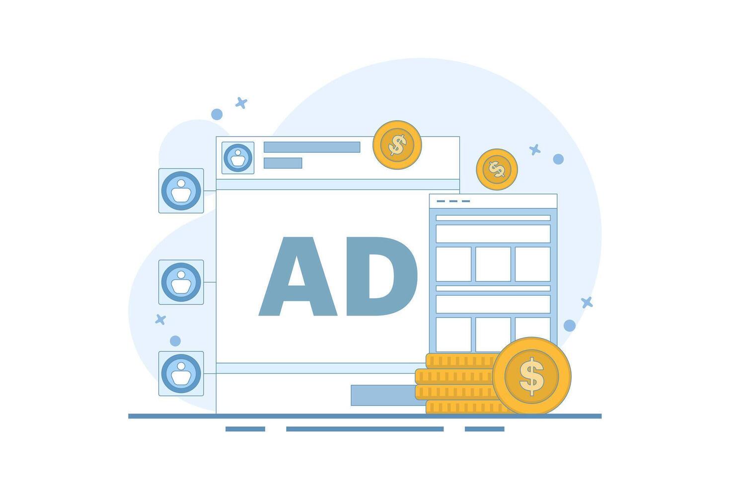 Social media advertising concept sending traffic to website, social media web traffic campaign, social media ads generate sales. Digital advertising campaign. Flat design illustration on background. vector