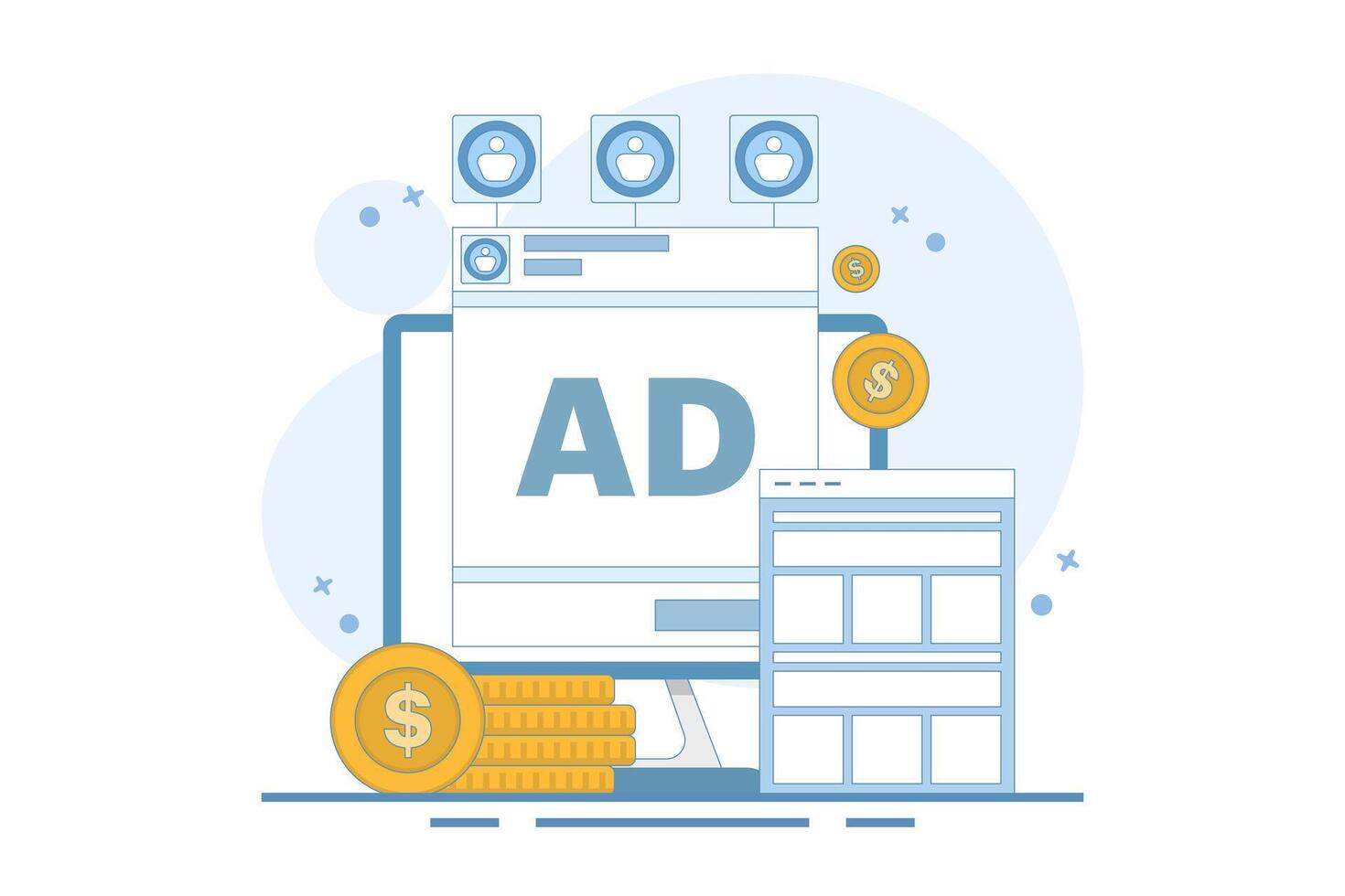 Social media advertising concept sending traffic to website, social media web traffic campaign, social media ads generate sales. Digital advertising campaign. Design illustration on background. vector
