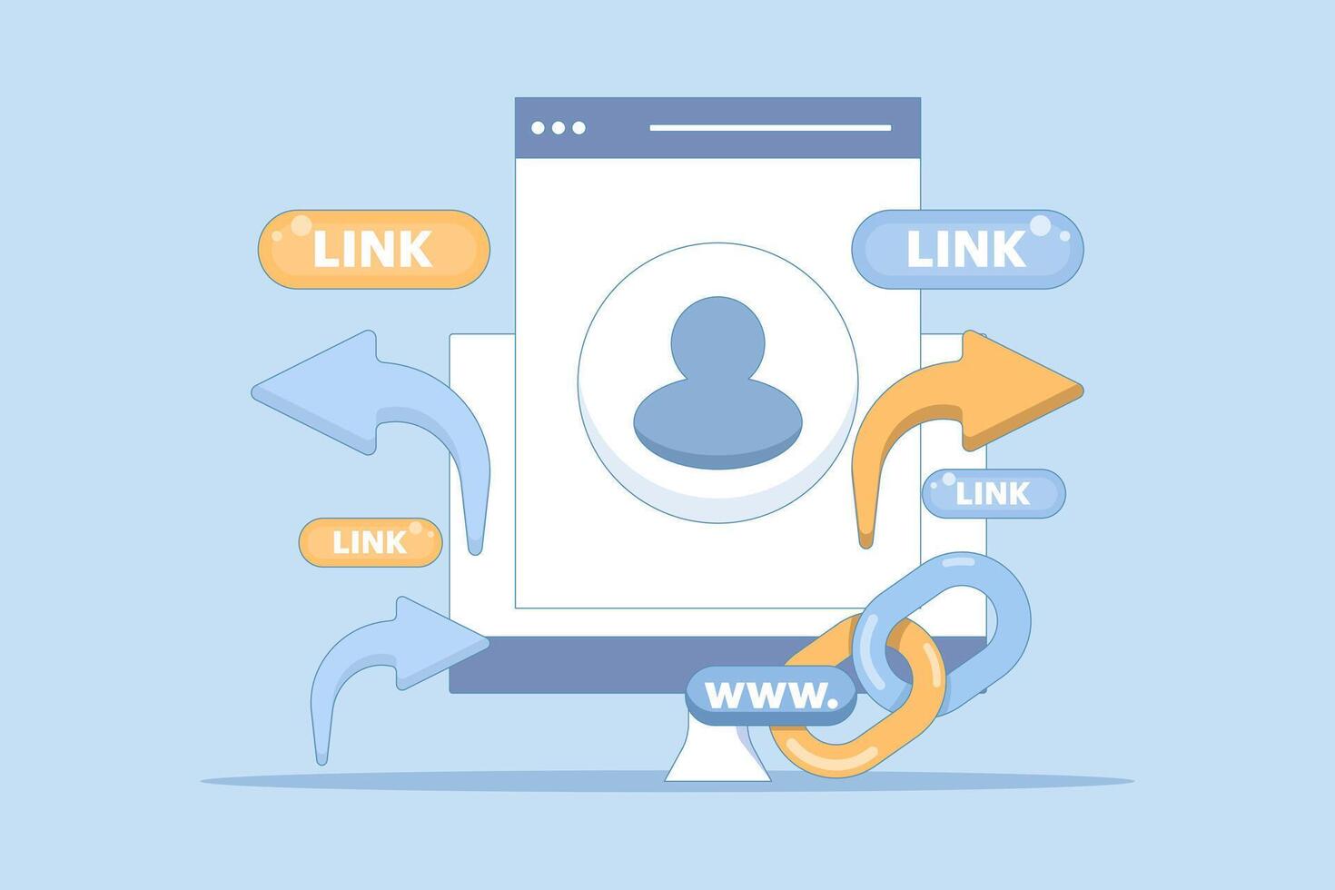 share link concept. send and spread link to others or friends. user security in accessing link, marketing, information, customers. account symbol and share link. minimalist design illustration. vector