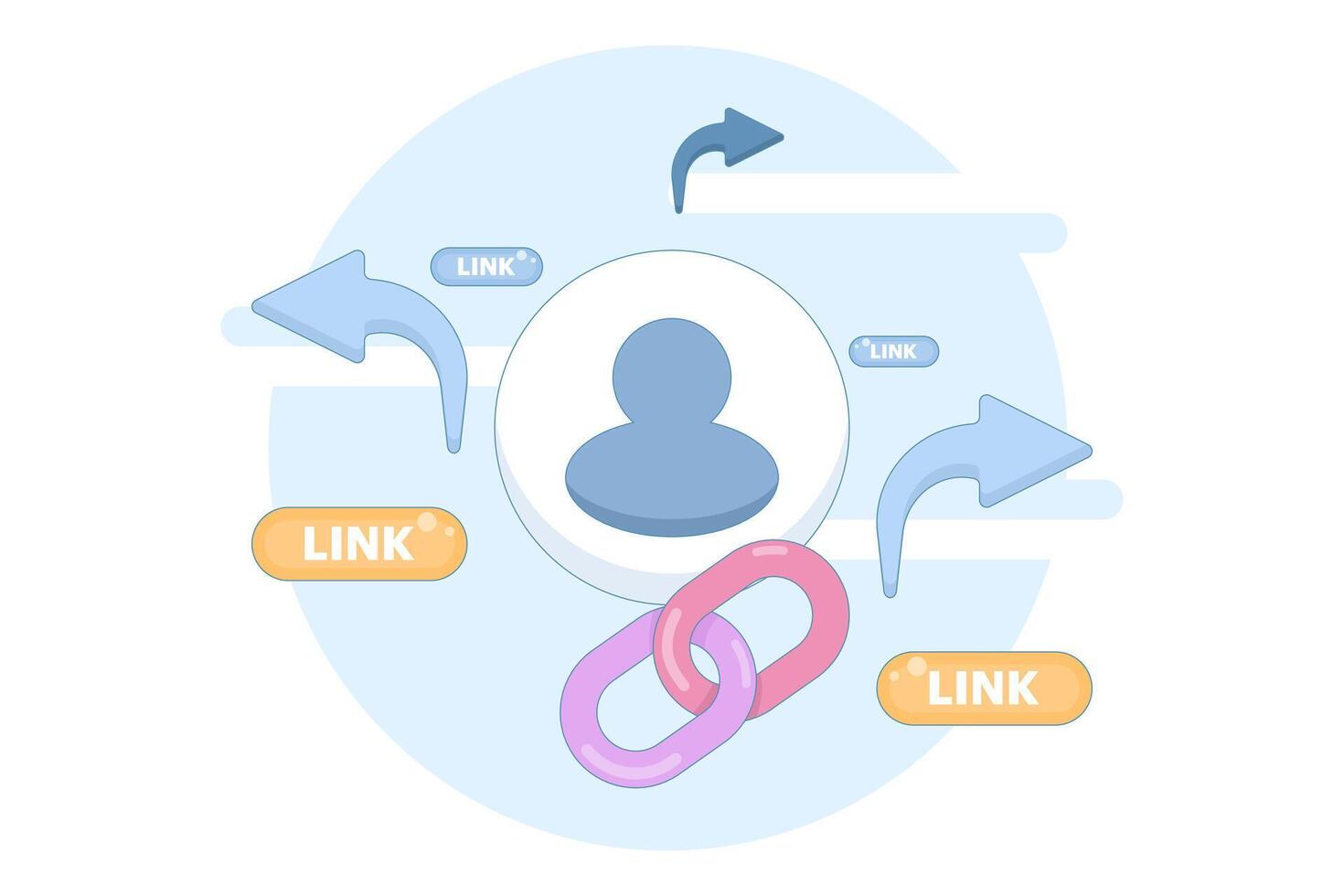 share link concept. send and spread link to others or friends. user security in accessing link, marketing, address, information, customers. account symbol and share link. flat illustration. vector