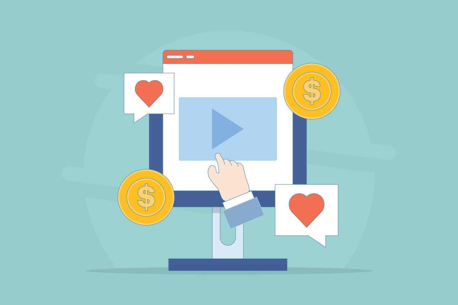 Content Marketing Concept, Make money from content creation, Social media content creators make money online. influencer. flat cartoon design illustration on background. vector