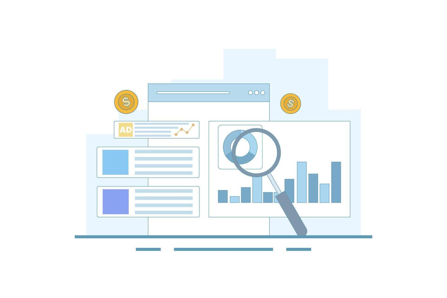 Paid Traffic Concept, Digital advertising campaigns that send website traffic, Social media, Paid search campaigns, Paid advertising analysis. Website traffic growth. Cartoon illustration. vector