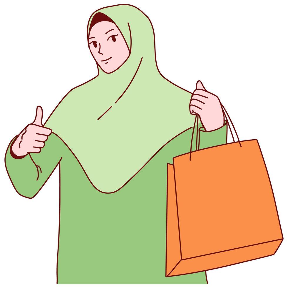 A woman in a hijab holding a shopping bag vector