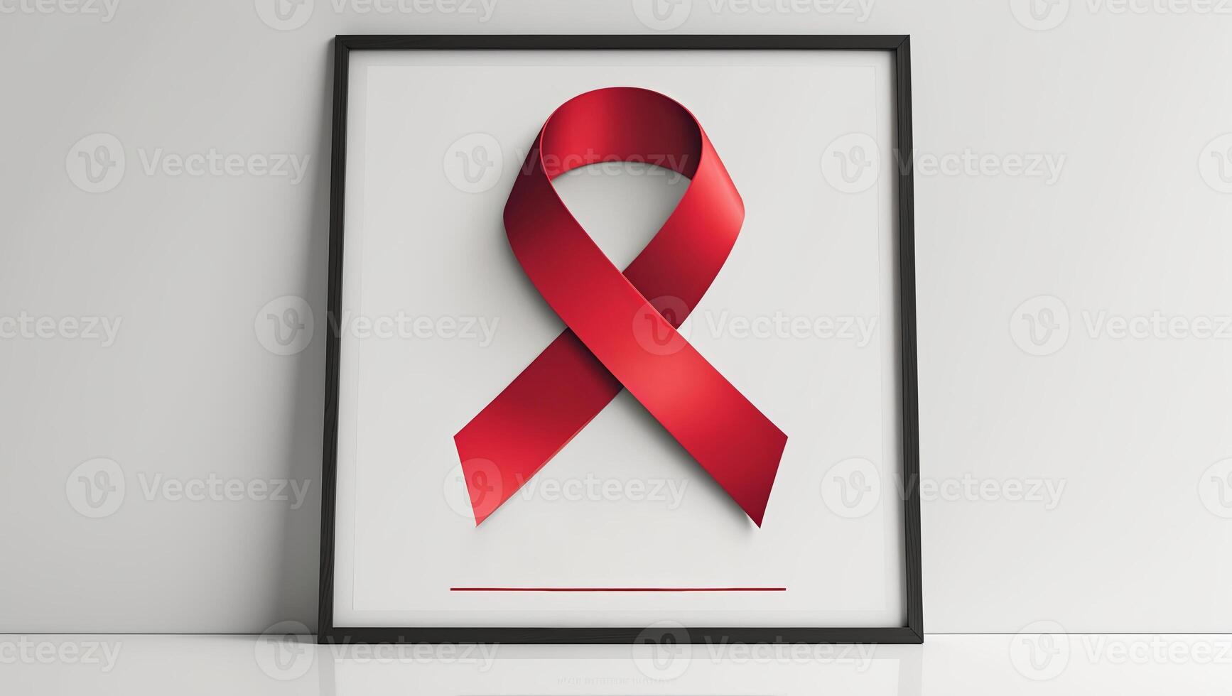 Framed red ribbon symbol on white background for aids awareness campaign photo