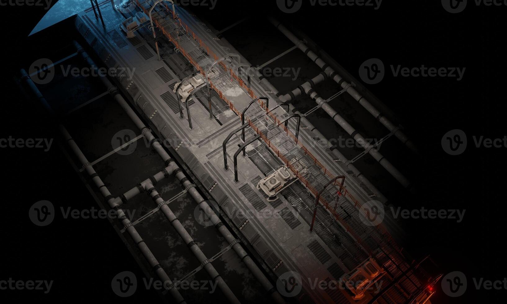 Hight angle view science fiction base of operations at night 3d render photo